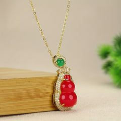 Natural Red Agate Gourd Pendant Necklace for Luck, Protection & Elegance