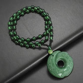 Elegant Green Crescent Moon Pendant Necklace - Unisex Amulet for Prosperity & Protection