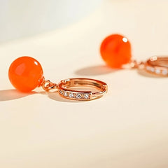 South Red Agate Dangle Earrings - 8-9mm S925 Silver for Harmony & Protection - Gift Box Included