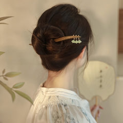 Elegant Floral Green Bead Hair Stick for Women - Traditional Chinese Hairpin with Reclaimed Wood for Mind-Body-Spirit Balance