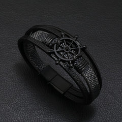 Retro Men's Magnetic Snap Rudder Bracelet - Fashion PU Alloy Energy Talisman