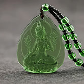 Tibetan Buddhist Green Glass Pendant Necklace - Spiritual Protection & Energy Healing Amulet