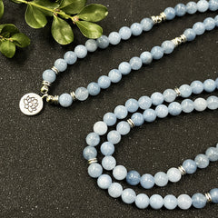 108 Natural Mala Beads with Lotus Pendant: Bohemian Jewelry for Inner Peace & Spiritual Protection