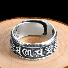Sanskrit Mantra Silver Ring — Spiritual Wealth Attraction & Protection Amulet