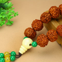 Natural Rudraksha Bead Necklace with Jade Accents — Spiritual Protection, Inner Peace & Energy Balance Talisman