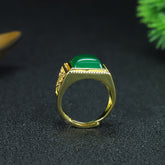 Vintage Gold & Green Agate Men's Ring Tree of Life Design, Grounding & Vitality