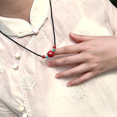 Women's Elegant Necklace - Adjustable Length with Red & Blue Beads for Harmony & Protection