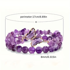 Natural Amethyst & Obsidian Butterfly Charm Bracelet - Spiritual Energy & Casual Elegance