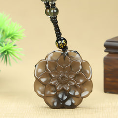 Elegant Natural Obsidian Carved Rose Flower Pendant for Grounding, Protection, and Elegant Style