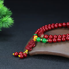 Cinnabar Pixiu & Tassel Bracelet for Wealth, Protection & Good Fortune Cinnabar Jewelry, Pixiu And Tassel Bracelet Unisex