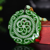 Natural Stone Necklace Pendant - Enhance Your Energy with Antique Dragon & Phoenix Design in Spinach Green