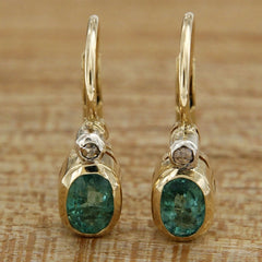 Elegant Golden Hoop Earrings with Synthetic Green Zirconia: Vintage French Style for Weddings & Spiritual Harmony