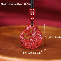 Chic Cinnabar Stone Fish Pendant Necklace - Wealth & Prosperity Charm with Chinese Zodiac Lucky Energy