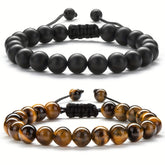 Tiger Eye Stone Bracelets for Grounding Energy - Handcrafted Adjustable Matte Black Beads