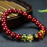 Cinnabar Bracelet with Colorful Wealth Gods & Golden Beast Charm - Casual Style