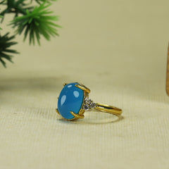 Vintage Blue Agate Adjustable Ring for Calmness and Communication