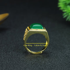 Vintage Gold & Green Agate Men's Ring Tree of Life Design, Grounding & Vitality