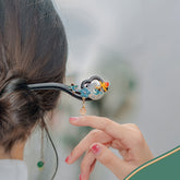 Regenerated Wood Chinese-Style Hairpin with Floral Motifs & Accents - Elegant Hanfu Hair Accessory for Traditional Attire, Cultural Fashion Hairpin for Women