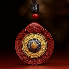 Boho Style Cinnabar Stone Eight Trigrams Pendant Necklace - Tibetan Amulet for Good Fortune & Protection