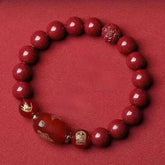 Zodiac Bracelet with Cinnabar Beads & Golden Charms - Traditional Chinese Energy Protection & Wealth Attraction