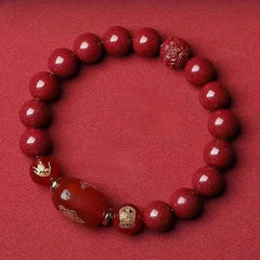 Zodiac Bracelet with Cinnabar Beads & Golden Charms - Traditional Chinese Energy Protection & Wealth Attraction