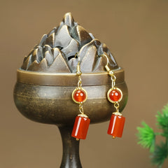 Red Agate Zodiac Year Earrings for Vitality Protection Harmony and Retro Chinese Style Energy Jewelry