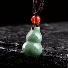Green Jade Gourd Pendant Necklace for Prosperity, Health, and Positive Energy