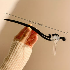 Vintage Floral Hairpin - Elegant Wooden Hair Stick with Silver Tassels for Mindful Energy & Fairy-Tale Hairstyles