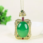 Elegant Green Chalcedony Pendant Necklace for Harmony, Prosperity & Positive Energy | Vintage Art Deco Design