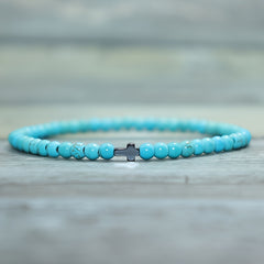 Men's Handmade Blue Stone & Black Cross Bracelet - Spiritual Protection & Stylish Daily Wear