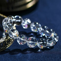 Classic White Crystal Bracelet Iridescent Rainbow Effect October Birthstone Spiritual Protection Good Luck Charm