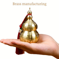 Brass Feng Shui Calabash Ornament - Desk Decor for Good Fortune & Wealth, Lucky Prayer Gourd, Gift for Friend Home Decor