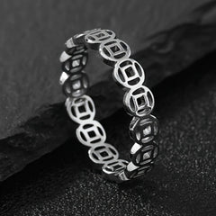 Golden Imitation Copper Money Ring - Feng Shui Wealth Energy for Prosperity