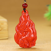 Cinnabar Nine-Tailed Fox Pendant for Protection, Prosperity & Casual Elegance