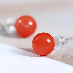 South Red Agate Stud Earrings - 6mm S925 Silver for Harmony & Protection - Natural Healing Energy