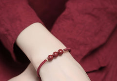 Luxury Handmade Bead Bracelet - Red & Golden Elegance for Energy & Prosperity