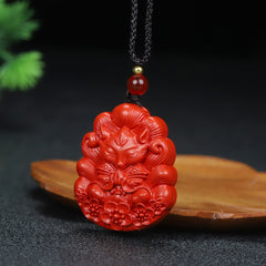 Cinnabar Nine-Tailed Fox Pendant for Wisdom, Protection & Prosperity
