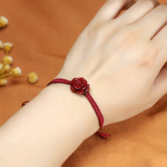 Red Rose Braided Bracelet - Vintage Floral Charm for Prosperity & Emotional Balance