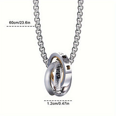 Alpaca 3-Ring Stainless Steel Pendant Necklace for Men: White Cubic Zirconia for Clarity & Protection