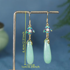 Elegant Dangle Earrings - Natural Stone Teardrop Antique Hanfu Inspired for Mature Women
