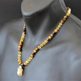 Handmade Adjustable Bead Necklace with Raw Stone Pendant - Boho Style Christmas Gift for Spiritual Energy & Mindfulness