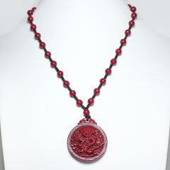 Red Cinnabar Dragon Pendant Necklace – Handcrafted Luck & Protection Charm