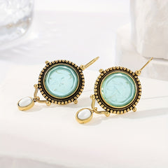 Vintage Blue Intaglio Earrings: Bohemian Style for Daily Wear & Spiritual Harmony