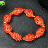 Men's Vintage Red Cinnabar Wealth God Bracelet for Prosperity, Protection, and Energetic Balance