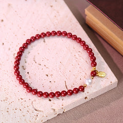 Elegant Chinese Red Bead Bracelet - Traditional Freshwater Pearls for Luck & Prosperity