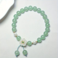Elegant Green Natural Stone Bracelet - Floral Charm for Harmony & Growth