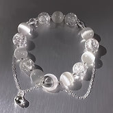 1pc Moon Bell Pendant Bracelet - Bohemian Style with White Glass Beads & Silver Chain for Spiritual Energy & Mindful Living