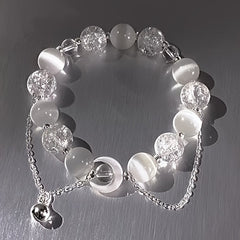 1pc Moon Bell Pendant Bracelet - Bohemian Style with White Glass Beads & Silver Chain for Spiritual Energy & Mindful Living