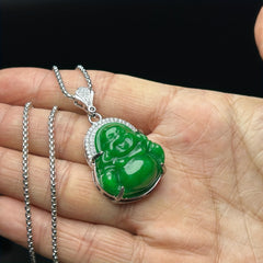 Joyful Green Stone Laughing Buddha Pendant for Prosperity, Happiness & Positive Energy