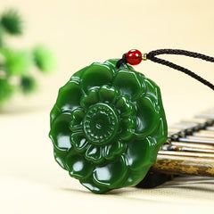 Natural Stone Green Lotus Pendant Necklace - Spiritual Balance & Harmony
